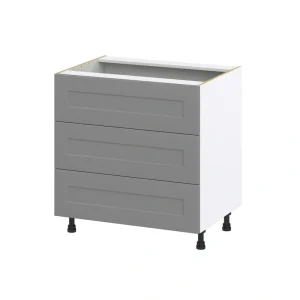Hugo&Borg 33-in W x 34.5-in H x 24-in D Slate Gray 3-Drawer Base Fully Assembled Cabinet (Recessed Panel Style)