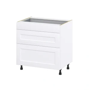 Hugo&Borg 33-in W x 34.5-in H x 24-in D Warm White 3-Drawer Base Fully Assembled Cabinet (Recessed Panel Style)