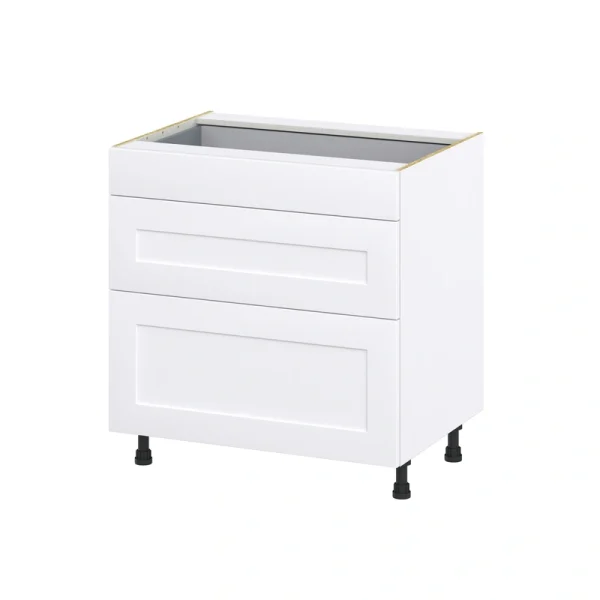 Hugo&Borg 33-in W x 34.5-in H x 24-in D Warm White 3-Drawer Base Fully Assembled Cabinet (Recessed Panel Style)