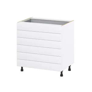 Hugo&Borg 33-in W x 34.5-in H x 24-in D Warm White 6-Drawer Base Fully Assembled Cabinet (Recessed Panel Style)
