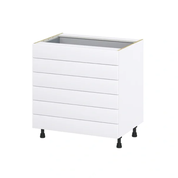 Hugo&Borg 33-in W x 34.5-in H x 24-in D Warm White 6-Drawer Base Fully Assembled Cabinet (Recessed Panel Style)