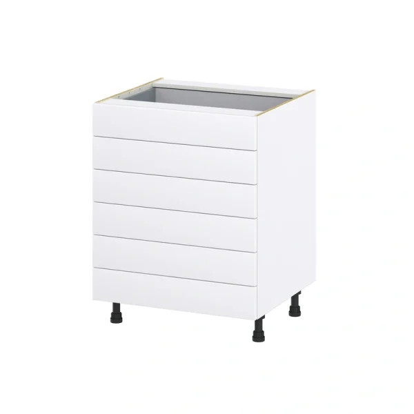 Hugo&Borg Jolie 27-in W x 34.5-in H x 24-in D Warm White 6-Drawer Base Fully Assembled Cabinet (Recessed Panel Style)