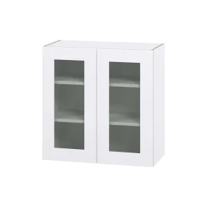 Hugo&Borg Jolie 30-in W x 30-in H x 14-in D Warm White Wall Fully Assembled Cabinet (Glass Panel Shaker Door Style)