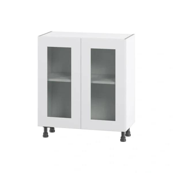 Hugo&Borg Jolie 30-in W x 34.5-in H x 16-in D Warm White Base Fully Assembled Cabinet (Glass Panel Shaker Door Style)