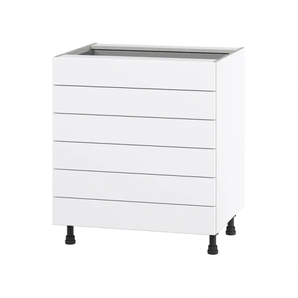 Hugo&Borg Jolie 30-in W x 34.5-in H x 24-in D Warm White 6-Drawer Base Fully Assembled Cabinet
