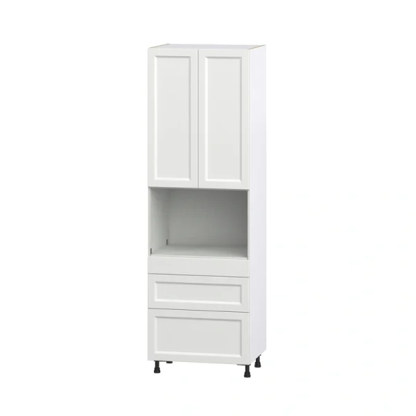 Hugo&Borg Riviera 30-in W x 94.5-in H x 24-in D Bright White 3-Drawers Microwave Pantry Fully Assembled Cabinet (Recessed Panel Shaker Style)