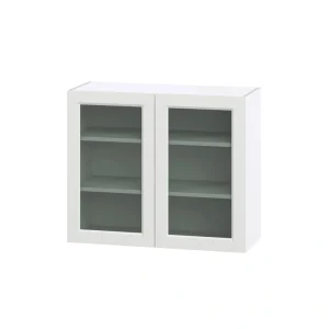 Hugo&Borg Riviera 36-in W x 30-in H x 14-in D Bright White Wall Fully Assembled Cabinet (Glass Panel Shaker Door Style)