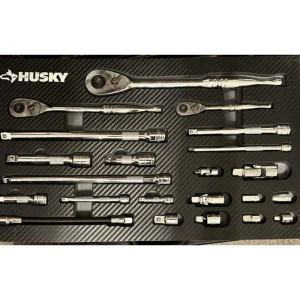Husky 1/4 in., 3/8 in. and 1/2 in. 144-Position Ratchet and Accessory Set in EVA (22-Piece)