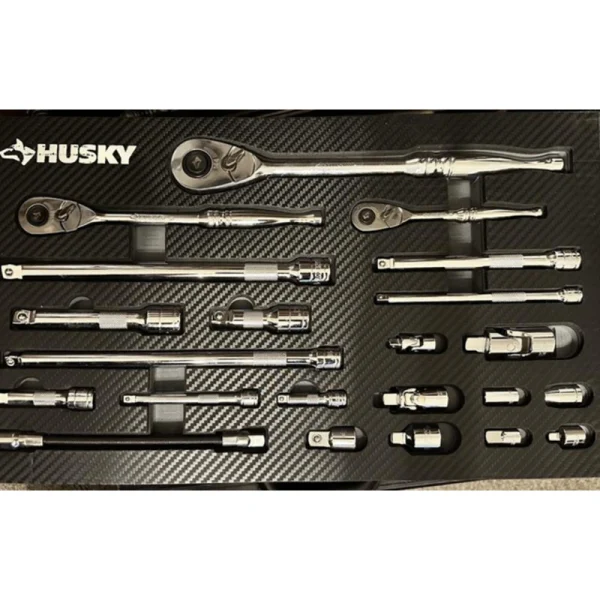 Husky 1/4 in., 3/8 in. and 1/2 in. 144-Position Ratchet and Accessory Set in EVA (22-Piece)