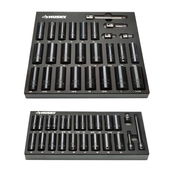 Husky 3/8 in. and 1/2 in. Drive Impact Socket Set with EVA Storage Trays (50-Piece)