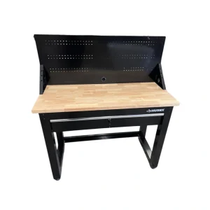 Husky 4 ft. Solid Wood Top Workbench in Black with Pegboard and 1 Drawer