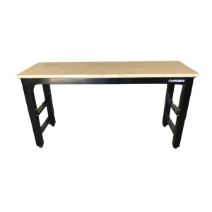 Husky 76 in. W x 23 in. D Adjustable Height Black Workbench with Solid Wood Top