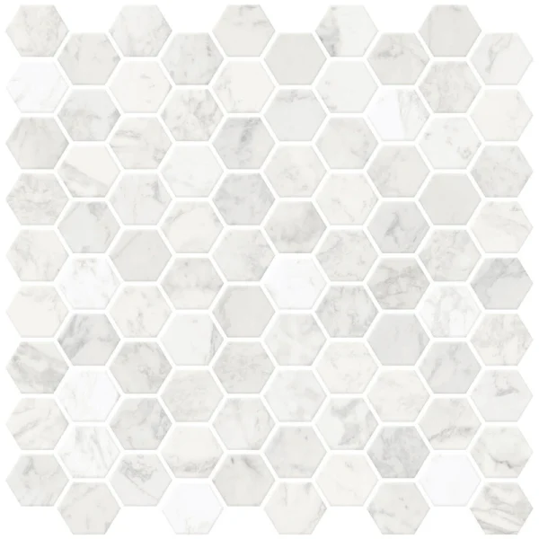 InHome 20″ x 19″ Hexagon Marble Peel & Stick Backsplash Tiles – 4 Pack