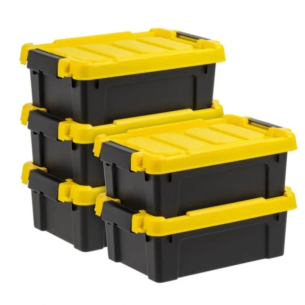 IRIS 12 Qt./3 Gal. Heavy-duty Stackable Storage Tote in Black with Yellow Lid – Set of 5