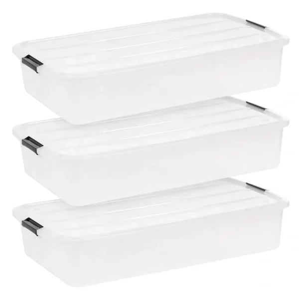 IRIS 50 Qt. Under Bed Storage Container, Clear, (3-Pack)