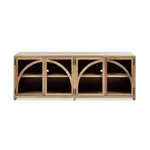 Jennifer Taylor Home Oliver Farmhouse/Rustic Natural Brown Rubberwood Tv Stand (Accommodates TVs up to 65-in)