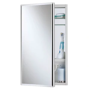 Jensen Meridian 15-in x 35-in Surface/Recessed Mount Frameless Mirrored Medicine Cabinet with Outlet