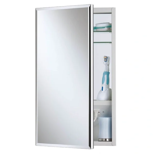 Jensen Meridian 15-in x 35-in Surface/Recessed Mount Frameless Mirrored Medicine Cabinet with Outlet