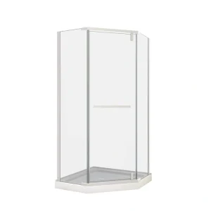 JimsMaison 35 in. W x 72 in. H Neo-Angle Pivot Semi Frameless Corner Shower Enclosure in Matte White