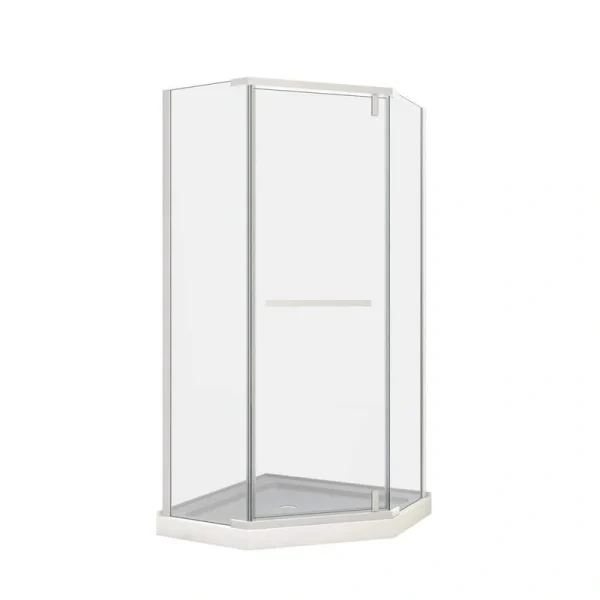 JimsMaison 35 in. W x 72 in. H Neo-Angle Pivot Semi Frameless Corner Shower Enclosure in Matte White