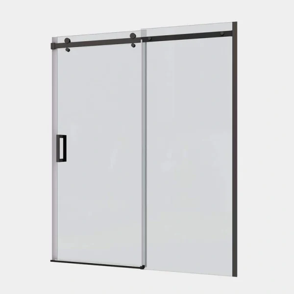 JimsMaison 48 in. W x 74 in. H Sliding Semi-Frameless Shower Door in Matte Black Finish with Clear Tempered Glass