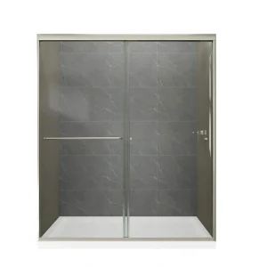 JimsMaison 60 in. W x 70 in. H Pivot Semi-Frameless Shower Door in Brushed Nickel Finish with Tempered Glass