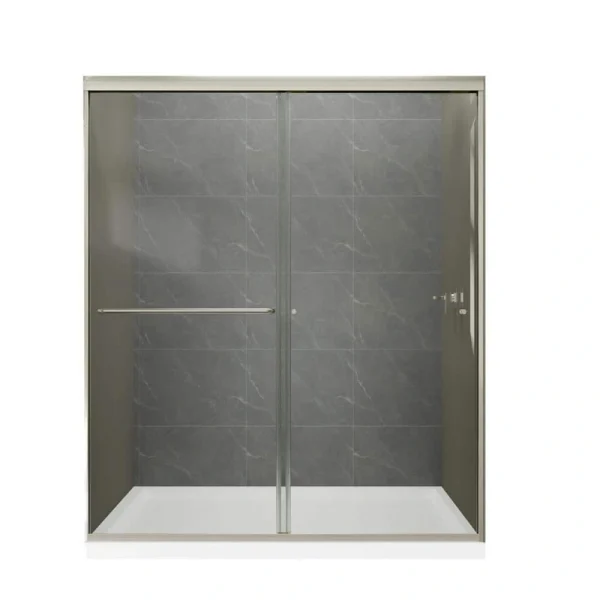 JimsMaison 60 in. W x 70 in. H Pivot Semi-Frameless Shower Door in Brushed Nickel Finish with Tempered Glass