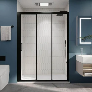 JimsMaison 60 in. W x 72 in. H 3-Panel Sliding Semi Frameless Shower Door in Matte Black Finish with Clear Glass