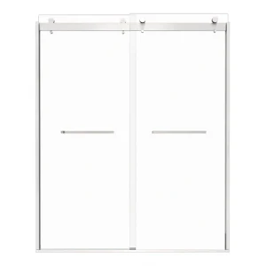 JimsMaison 60 in. W x 74 in. H Sliding Semi-Frameless Shower Door in Brushed Nickel Finish with Tempered Glass