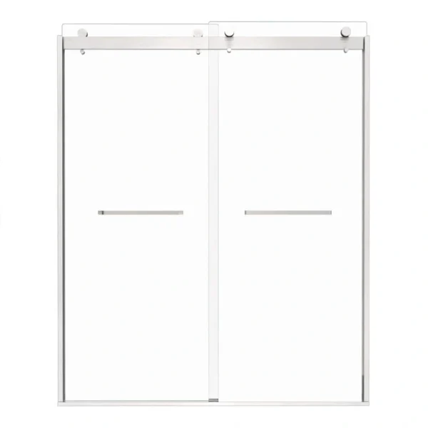 JimsMaison 60 in. W x 74 in. H Sliding Semi-Frameless Shower Door in Brushed Nickel Finish with Tempered Glass