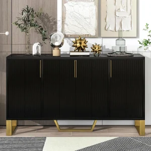 JIMSMAISON The pinstripe design on the door panel is elegant and understated, and the gold metal legs reflect the texture, the design of this cabinet combines the features of modern simplicity and light luxury T726919043