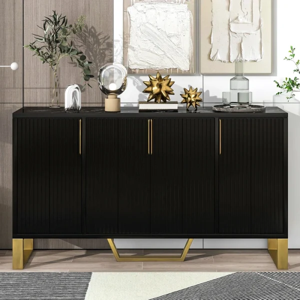 JIMSMAISON The pinstripe design on the door panel is elegant and understated, and the gold metal legs reflect the texture, the design of this cabinet combines the features of modern simplicity and light luxury T726919043