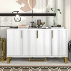 JIMSMAISON The pinstripe design on the door panel is elegant and understated, and the gold metal legs reflect the texture, the design of this cabinet combines the features of modern simplicity and light luxury T726919044