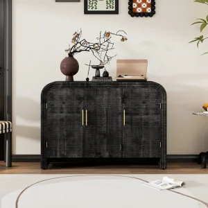 JIMSMAISON This retro minimalist sideboard has a different appearance than ordinary rectangular cabinets, the table corners are smooth and curved, and the lines are smooth, making the overall look more high-end T726919042