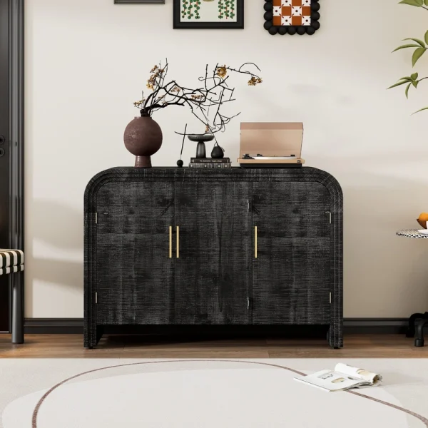 JIMSMAISON This retro minimalist sideboard has a different appearance than ordinary rectangular cabinets, the table corners are smooth and curved, and the lines are smooth, making the overall look more high-end T726919042