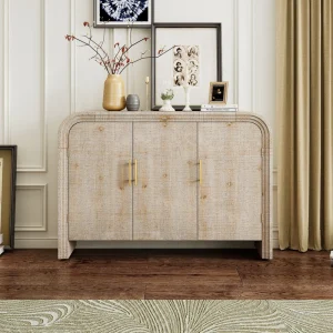 JIMSMAISON This retro minimalist sideboard has a different appearance than ordinary rectangular cabinets, the table corners are smooth and curved, and the lines are smooth, making the overall look more high-end T726919041