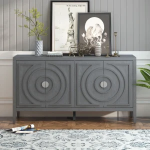 JIMSMAISON This retro sideboard has four doors with rounded lines on the doors to create a three-dimensional look, the country-style cabinet adds a warm atmosphere to your home T726919040
