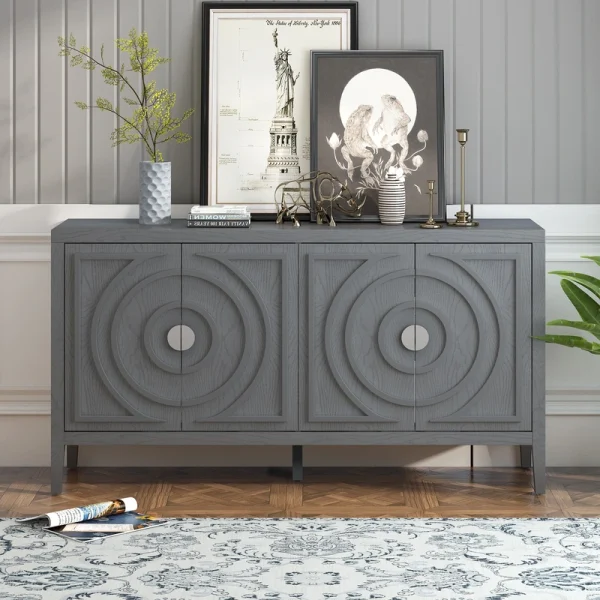 JIMSMAISON This retro sideboard has four doors with rounded lines on the doors to create a three-dimensional look, the country-style cabinet adds a warm atmosphere to your home T726919040