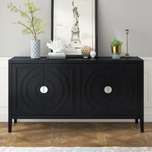 JIMSMAISON This retro sideboard has four doors with rounded lines on the doors to create a three-dimensional look, the country-style cabinet adds a warm atmosphere to your home T726919039