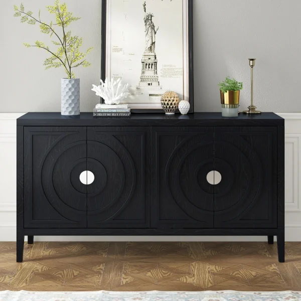 JIMSMAISON This retro sideboard has four doors with rounded lines on the doors to create a three-dimensional look, the country-style cabinet adds a warm atmosphere to your home T726919039