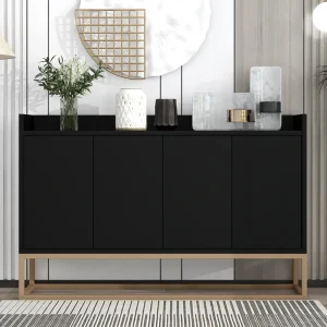 JIMSMAISON This sideboard buffet cabinet features a black cabinet body with gold metal legs, compact look is very suitable for small space.