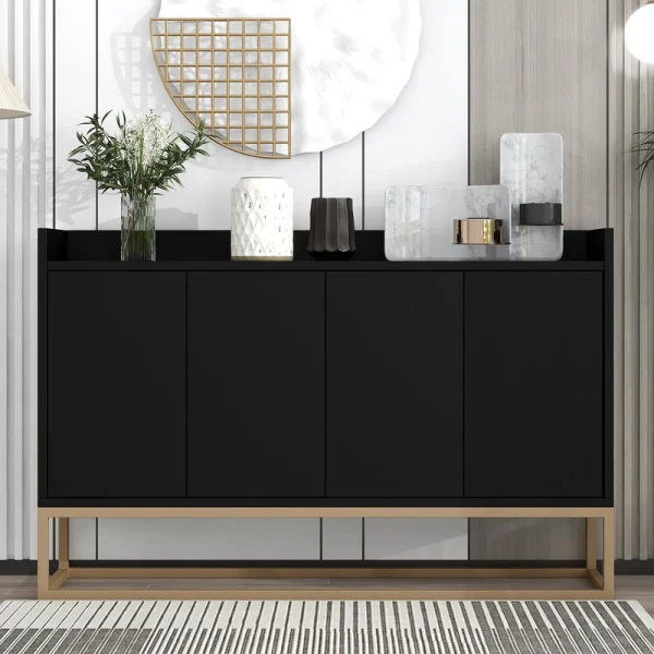 JIMSMAISON This sideboard buffet cabinet features a black cabinet body with gold metal legs, compact look is very suitable for small space.