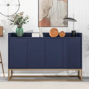 JIMSMAISON This sideboard buffet cabinet features a navy cabinet body with gold metal legs, compact look is very suitable for small space