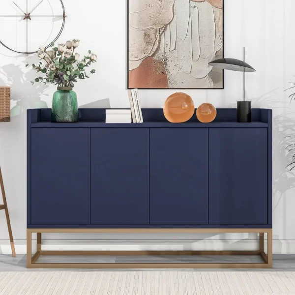 JIMSMAISON This sideboard buffet cabinet features a navy cabinet body with gold metal legs, compact look is very suitable for small space