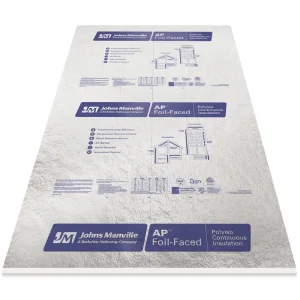 Johns Manville R-10 (16 PSI) Foil-Faced Polyiso Foam Board Insulation 1.65″ x 4′ x 8′