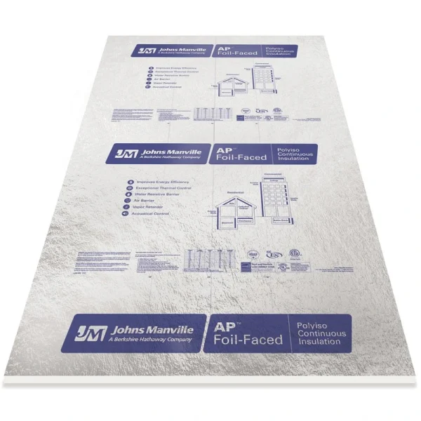 Johns Manville R-10 (16 PSI) Foil-Faced Polyiso Foam Board Insulation 1.65″ x 4′ x 8′