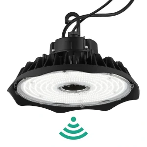 JONATHAN Y 200-Watt Equivalent Integrated LED Motion Sensor Black High Bay Light Indoor/Outdoor UFO Light 26000 Lumens 5000K