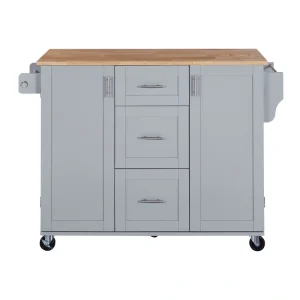 Kahomvis Mdf Base with Wood Top Rolling Kitchen Island (17-in x 50-in x 36.9-in)