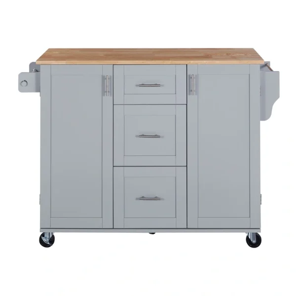 Kahomvis Mdf Base with Wood Top Rolling Kitchen Island (17-in x 50-in x 36.9-in)