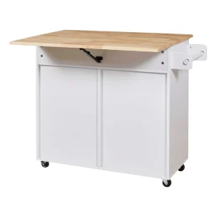 Kahomvis White Mdf Base with Wood Top Rolling Kitchen Island (16.7-in x 39-in x 34-in)